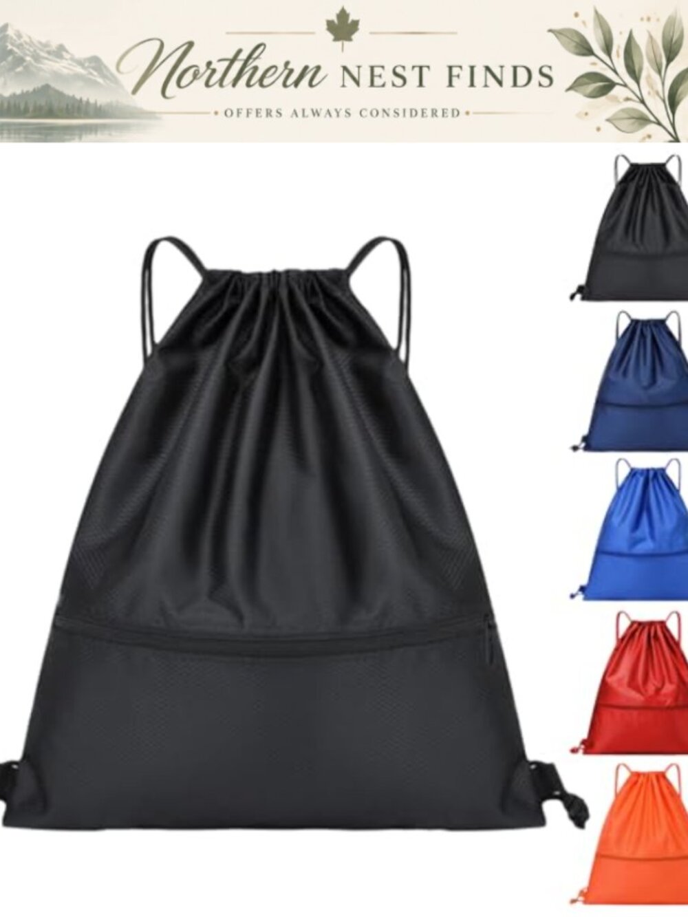 Waterproof Oxford Cloth Drawstring Backpack Gym Sack with Front Pocket